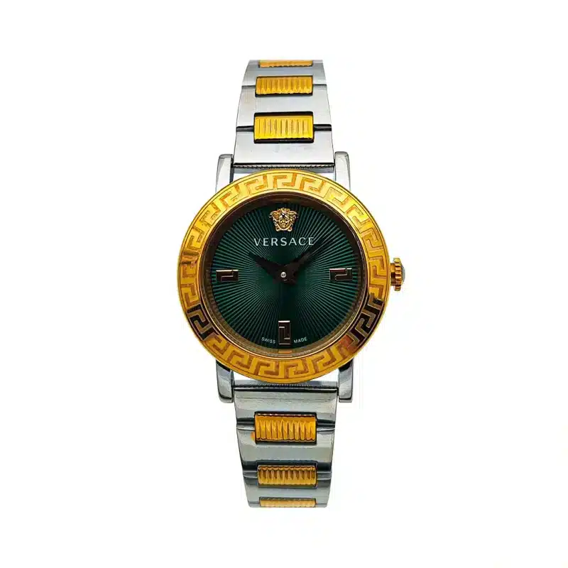 ساعت ورساچه زنانه کوارتز دورنگ طلایی صفحه سبز 020845 VERSACE